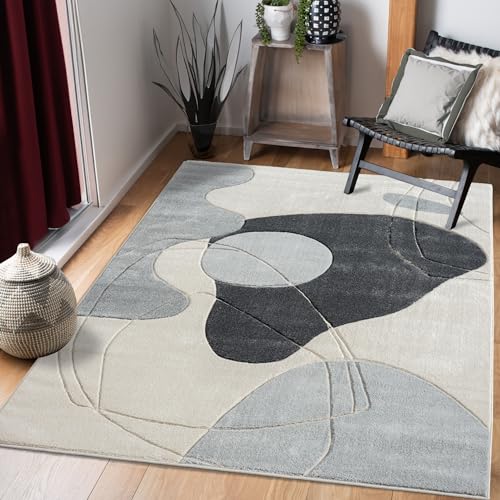 payé Teppich Wohnzimmer Kurzflor Beige Grau - 140x200cm - Boho Abstraktes Design Modern Skandinavisch Wohnteppich Schlafzimmer von payé