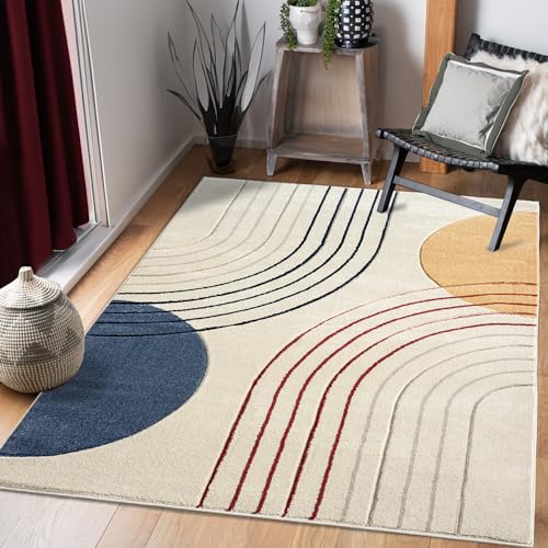 payé Teppich Wohnzimmer Kurzflor Beige Multi - 140x200cm - Boho Abstrakt Muster Modern Skandinavisch Wohnteppich Schlafzimmer von payé