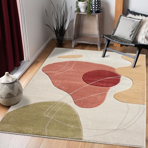 payé Teppich Wohnzimmer Kurzflor Beige Multi - 140x200cm - Boho Abstraktes Design Modern Skandinavisch Wohnteppich Schlafzimmer von payé