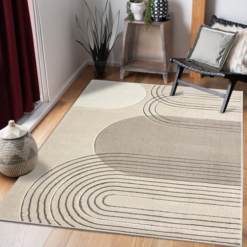 payé Teppich Wohnzimmer Kurzflor Braun - 120x170cm - Boho Geometrisch Modern Skandinavisch Wohnteppich Schlafzimmer von payé