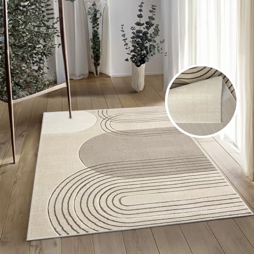 payé Teppich Wohnzimmer Kurzflor Braun - 200x290cm - Boho Geometrisch Modern Skandinavisch Wohnteppich Schlafzimmer von payé