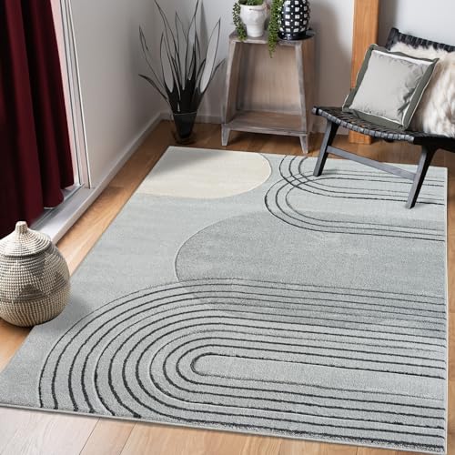 payé Teppich Wohnzimmer Kurzflor Grau - 140x200cm - Boho Geometrisch Modern Skandinavisch Wohnteppich Schlafzimmer von payé