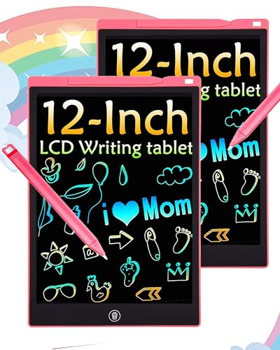 2 Pack Bunte LCD Schreibtafel, 12 Zoll LCD Schreibtablett für Kinde, Maltafel Kinder Elektronisch Spielzeug ab 3-8 Jahre alt Junge Mädchen, Löschbar Mal Tablet Kinder Weihnachtsgeschenke von pbeknco