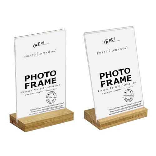 pbf PHOTO BOOTH FRAMES Transparenter Acryl-Bilderrahmen mit Holzsockel, vertikale oder schräge Rückseite (1, transparent, 12,7 x 17,8 cm) von pbf PHOTO BOOTH FRAMES