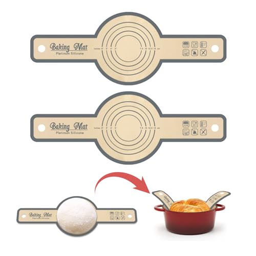pclapora Silikon Backmatte für Dutch Oven, 2er Set Backmatte Brot, Antihafte Brotbackmatte mit Langen Griffen, Silikon Teigmatte, für Brot & Teig Backen, für Sauerteigbrot, Pizza & Kekse von pclapora