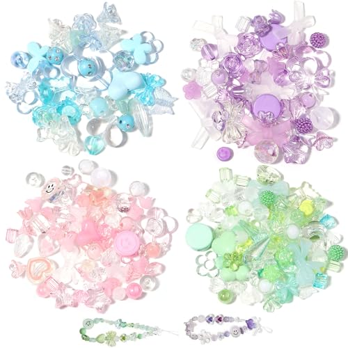 pclapora Ungefähr 200 Stück Kleine Perlen, Sortierte Bunte Acrylperlen, Perlen zum Auffädeln, Bastelperlen für DIY Armbänder, Für DIY Armbändern Schmuck Handwerk (Rosa Grün Lila Blau) von pclapora
