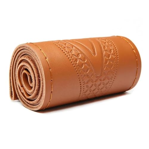 pclele Auto Lenkradbezug Echtes Leder Auto Lenkrad Abdeckung Mode Geprägte Rindsleder Lenkrad Wrap Geflecht Mit Nadel Faden 38 cm Lenkradschutz(Color:Braun) von pclele
