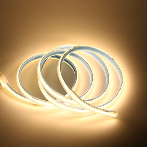 pcning 3M LED Streifen Direkt 230V Sehr Hell COB 280led/m 15 watt/m IP67 Wasserdicht Strip Band 3 Meter Warmweiss mit Stecker (Warmweiss, 3) von pcning