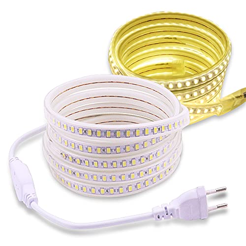 pcning 3M LED Strip 230V Direktanschluss 4000K Weiss Streifen, SMD 5730 120 leds/m IP67 Wasserdicht Stripes Band (Weiss, 3) von pcning