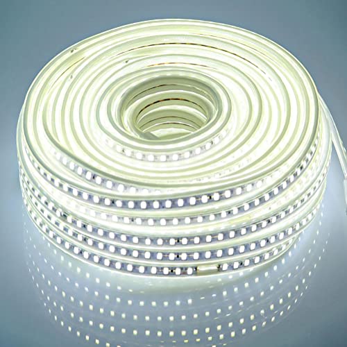 pcning 25 Meter Strip 220V 230V IP67 Wasserdicht LED Streifen mit EU Stecker Kaltes Weiss 6000K 230 Volt LED Band Aussen (kaltes Weiß, 25.00) von pcning