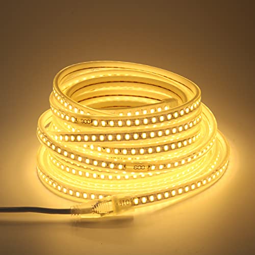 pcning 10M LED Strip 220V 230V Direktanschluss 3000K Warmweiss Streifen, SMD 5730 120 leds/m IP67 Wasserdicht Stripes Band (Warmweiss, 10) von pcning