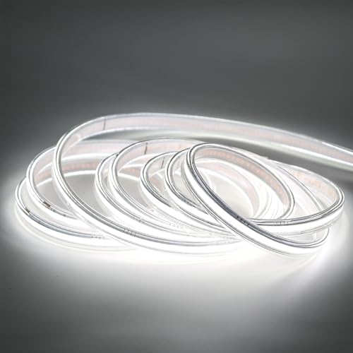 pcning 230 Volt COB LED Band Kaltweiss 5M mit Stecker, 5 Meters 320leds LED Streifen IP67 Wasserdicht 220V 230V Direktanschluss (Kaltweiß, 5M) von pcning