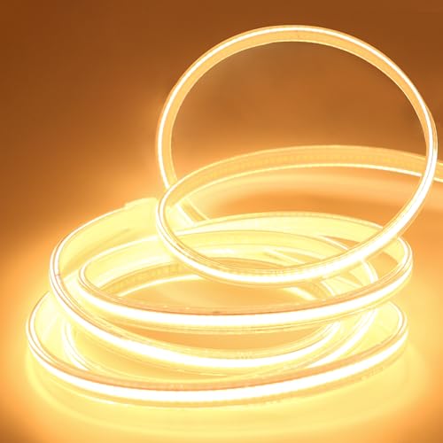pcning 230 Volt COB LED Lichtband Warmweiss 3m mit Stecker, 3 Meters 320leds LED Streifen IP67 Wasserdicht 230V Direktanschluss 3000K (Warmweiß, 3m) von pcning