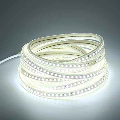 pcning 5730 LED Band 230V Direktanschluss 10M, LED Strip 10 Meter 6000K Kaltweiss mit Netzteil Aussen (kaltes Weiß, 10.00) von pcning