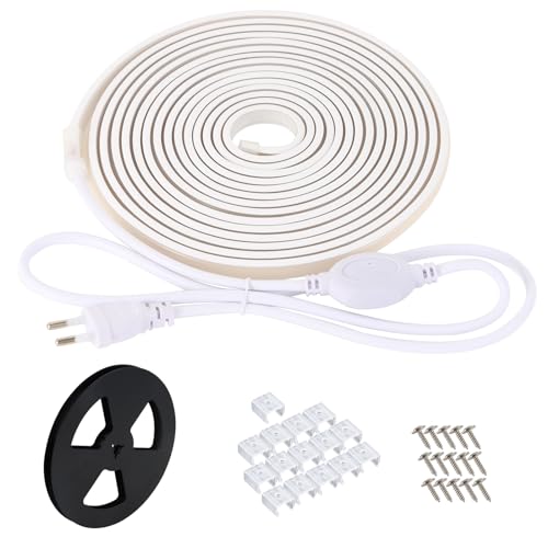 pcning COB LED Streifen 230V Direktanschluss mit Stecker 20M Weiss 4000K, 20 Meter Wasserdicht Lichtband 230 Volt Outdoor LED Strip (Weiss, 20m) von pcning