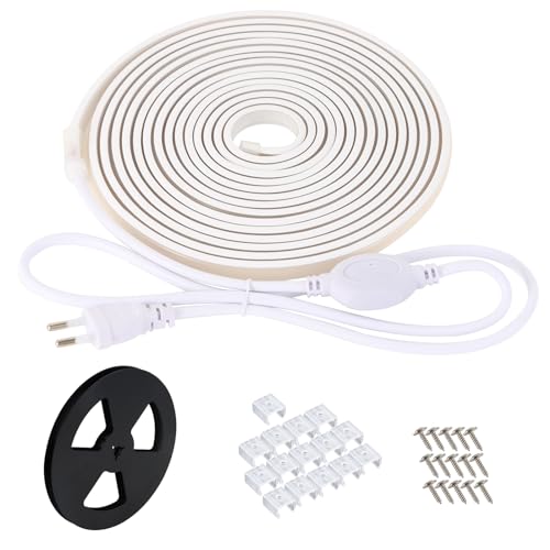 pcning LED Leiste COB Strip 3M Weiss Hell 220V 230V Direktanschluss, 3 Meter 4000K Flexibel LED Band Naturweiss IP67 Aussenbereich Wasserdicht mit Stecker (Weiss, 3m) von pcning