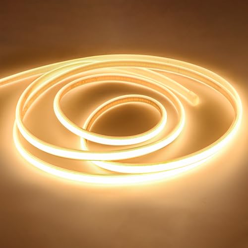 pcning LED Streifen 230V Direktanschluss 2M Warmweiss 3000K, Aussen IP67 Wasserdicht COB Band 2 Meter (Warmweiß, 2M) von pcning