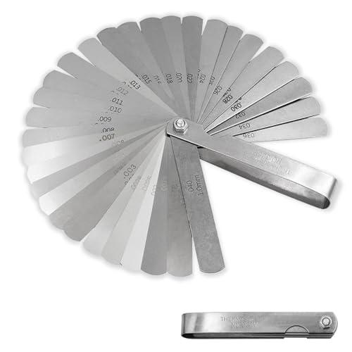 32 Klingen Fühlerlehre Edelstahl,Doppelt Markierte Metrik und Imperial Messwerkzeug,Messlehre,Ventillehre,Steel Feeler Gauge,Biegbar Fühlerlehre für Messung Gap Breite Dicke Metrisch Größen(0,02-1mm) von pcsfoe