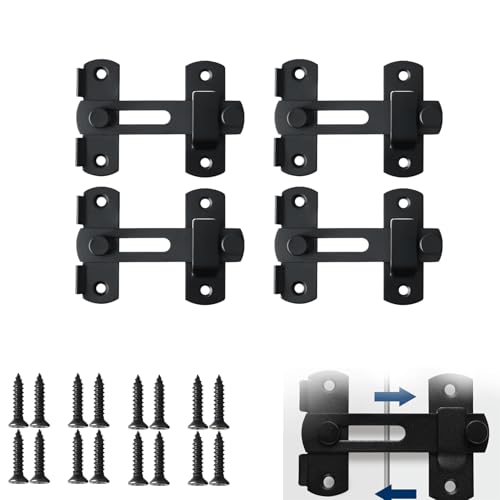 4 Stück Edelstahl Tür Riegel,Türriegel Edelstahl,Türriegel Schwarz,Schieberiegel Flip Latch Riegelschloss Schiebetür,Türriegel Außen,Schiebeschloss für Tür Innen Außen Scheunen Fenster Schrank von pcsfoe