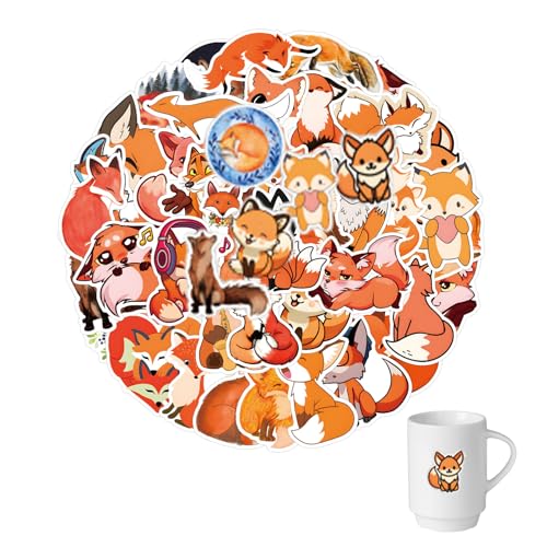 60 Stück Füchse Aufkleber Pack, Fox Sticker, Vinyl Aufkleber Tiere Anime für Scrapbook Skateboard Auto Gepäck Karten Fotoalben von pcsfoe