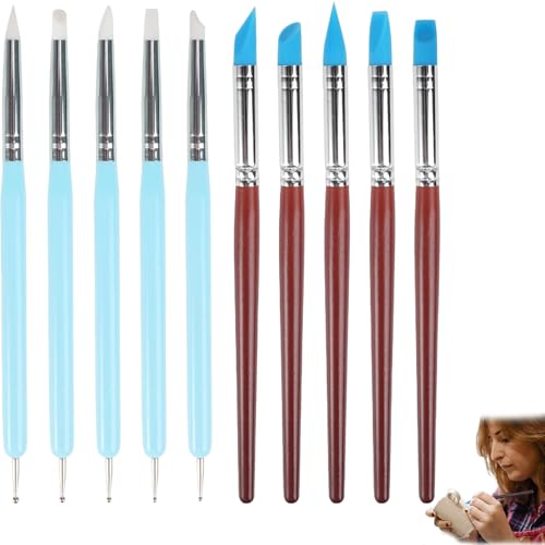 pcsfoe 10 Stück Modellierwerkzeug,Modelierwerkzeugset,Töpferwerkzeug,Silikon Pinsel,Ton Werkzeug,Modelier Bastel Clay Werkzeuge,Sculpting Tools Gummi Malerei Pinsel Für Keramik Skulptur Malerei von pcsfoe