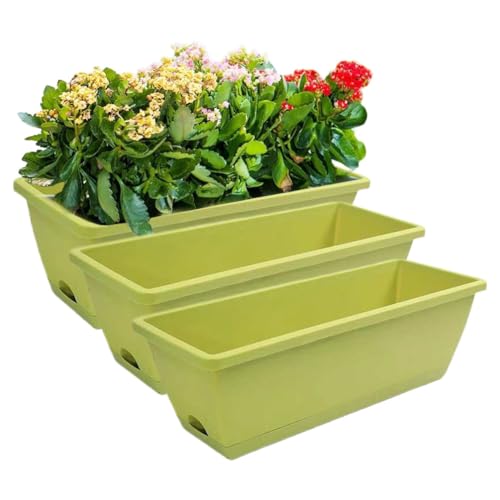 pdodo Blumenkasten 3er Set,Blumenkasten Balkon Rechteckig mit Untersetzer Perfekt,Pflanzkästen für Fensterbank,Balkon Pflanzkasten schmal Balkonkasten für Innenräume, Blumentöpfe und Kräuter von pdodo