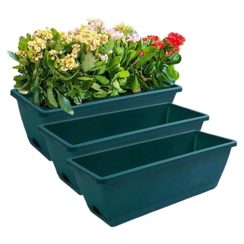 pdodo Blumenkasten 3er Set,Blumenkasten Balkon Rechteckig mit Untersetzer Perfekt,Pflanzkästen für Fensterbank,Balkon Pflanzkasten schmal Balkonkasten für Innenräume, Blumentöpfe und Kräuter von pdodo
