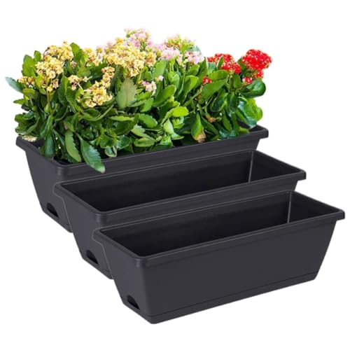 pdodo Blumenkasten 3er Set,Blumenkasten Balkon Rechteckig mit Untersetzer Perfekt,Pflanzkästen für Fensterbank,Balkon Pflanzkasten schmal Balkonkasten für Innenräume, Blumentöpfe und Kräuter von pdodo
