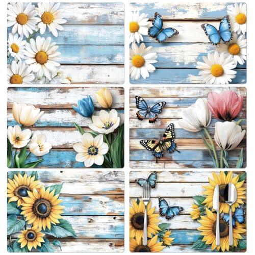 Peacoblue Blumen-Platzsets 6er-Set Boho Lotus und Buddha, 30x45 cm Wasserdicht Waschbar Tischsets von peacoblue