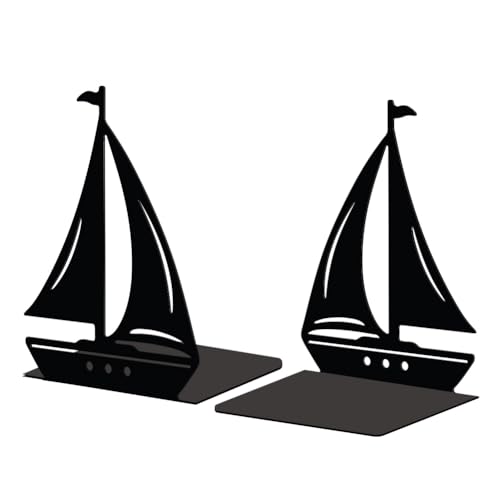 Peacoblue BuchstüTzen-Halter Aus Metall füR Dekorative Regale, 13.5 X 11 X 18 cm, Modern, Kreativ Robust BuchstüTzen Stopper Halter füR Schreibtisch, Regal, 1 Paar (Segelboot) von peacoblue