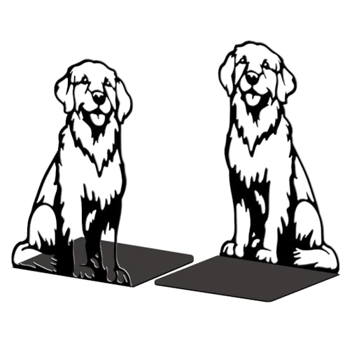 Peacoblue BuchstüTzen-Halter Aus Metall füR Dekorative Regale, 13.5 x11 x 20 cm, Modern, Kreativ Robust BuchstüTzen Stopper Halter füR Schreibtisch, Regal, 1 Paar (Golden Retriever) von peacoblue