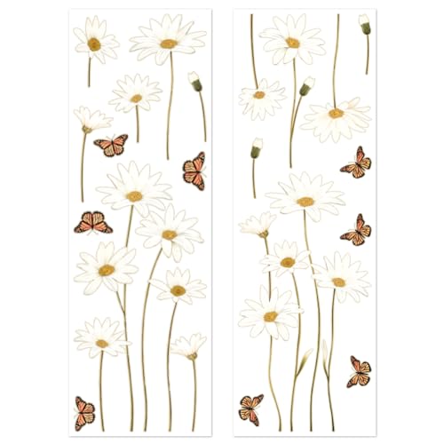 Peacoblue Gänseblümchen Fensterbilder Selbstklebend 30cm x 90cm, 2 Blätter mit 20 Mustern, dekorative abnehmbare Fenster Aufkleber Dekol für Zuhause und Büro von peacoblue