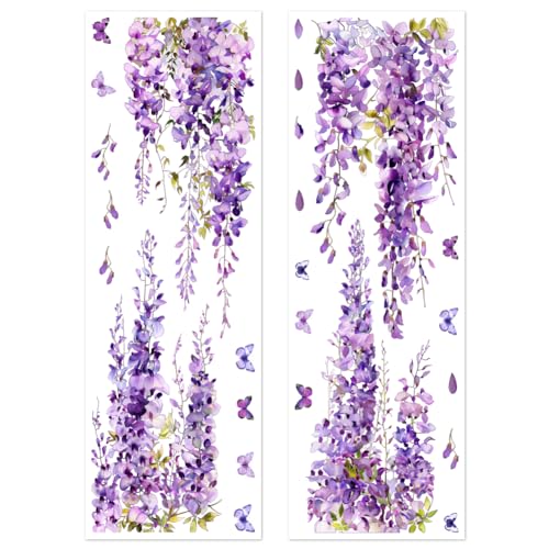 Peacoblue Glyzinie Fensterbilder Selbstklebend 30cm x 90cm, 2 Blätter mit 25 Mustern, dekorative abnehmbare Fenster Aufkleber Dekol für Zuhause und Büro von peacoblue