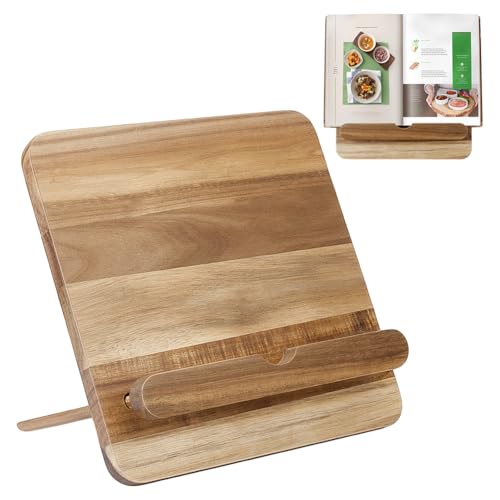 Peacoblue Kochbuchständer aus Akazienholz – Verstellbarer Rezeptständer 25x25 cm mit Tablet-Slot und rutschfester Basis – Stilvoller Buchhalter für Küche, Tablet & Smartphone von peacoblue