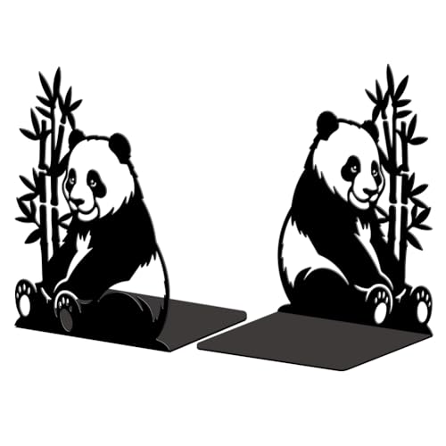 Peacoblue Metal Bookends for Shelves, Modern Decorative Heavy Duty Study Book Support Stoppers for Office, Desk, Shelf, Room 5.3"x4.3"x7.5" Cast Iron Simple Tall Bookends, 1 Pair (Panda and Bamboo) von peacoblue