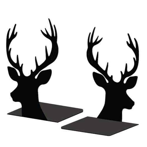 Peacoblue Metall-Buchstützen buchstütze für Regale, modernes dekoratives Design, schwere Buchhalter aus Gusseisen, 1 Paar (Hirschkopf), 5.3"x4.3"x7.9" von peacoblue