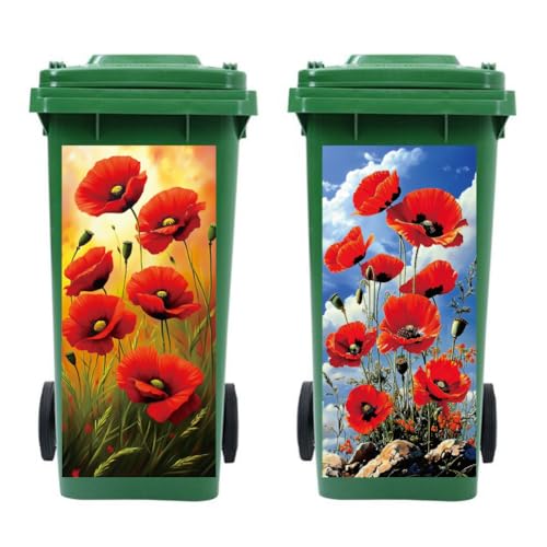 Peacoblue Mülltonnen Aufkleber 2 Bögen Papaver Rhoeas Aufkleber Selbstklebend, 38x82cm Wasserfest Selbstklebend Großer Aufkleber für Mülltonnen, Auffahrt, Garten, Außen- und Innendekoration Peacoblue Mülltonnen Aufkleber 2 Bögen Papaver Rhoeas Aufkleber Selbstklebend, 38x82cm Wasserfest Selbstklebend Großer Aufkleber für Mülltonnen, Auffahrt, Garten, Außen- und Innendekoration von peacoblue