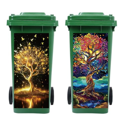 Peacoblue 2 Stück Mülltonnenaufkleber 38x82cm Der baum des lebens. Mülltonnen Aufkleber Wetterfest Groß Mülltonnen Sticker Draußen Für Auffahrt, Garten, Außen- und Innendekoration von peacoblue
