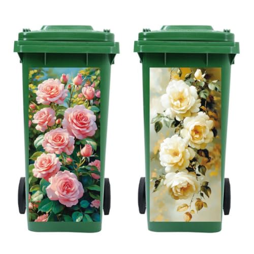 Peacoblue 2 Stück Mülltonnenaufkleber 38x82cm rosen Mülltonnen Aufkleber Wetterfest Groß Mülltonnen Sticker Draußen Für Auffahrt, Garten, Außen- und Innendekoration von peacoblue