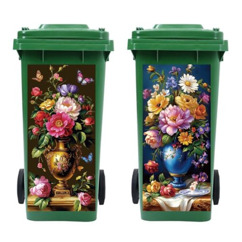 Peacoblue Mülltonnenaufkleber 2 Bögen Vintage-Kunstvase Klebeetiketten, 38 x 81 cm Wasserdicht Selbstklebend Groß für Mülltonnen Einfahrt Garten Innen Außen Dekoration von peacoblue