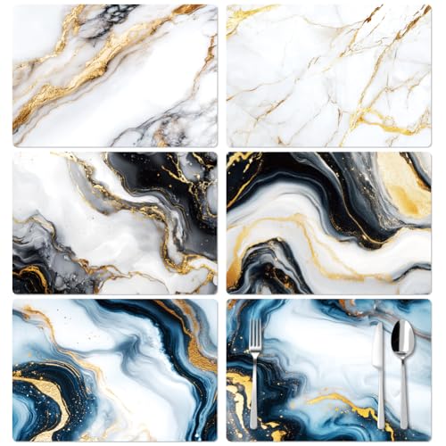 Peacoblue Platzsets 6er-Set Marmor-Muster, 30x45 cm Wasserdicht Waschbar Tischsets von peacoblue