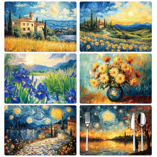Peacoblue Platzsets 6er-Set Vintage Landschafts-Ölgemälde, 30x45 cm Wasserdicht Waschbar Tischsets von peacoblue