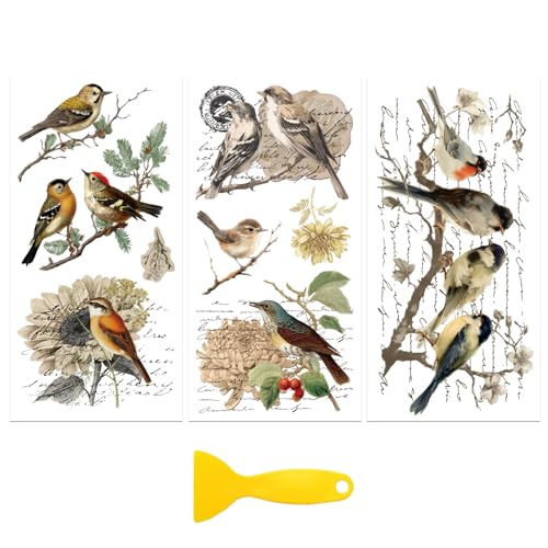 Peacoblue Rubbelbild-Aufkleber für Möbel Basteldekoration 15x30cm Retro-Landhausstil-Vögel, 3 Stück Wasserdichtes UV-DTF-Transfer für Schublade Kommode Glas Porzellan Holz Kunststoff Peacoblue Rubbelbild-Aufkleber für Möbel Basteldekoration 15x30cm Retro-Landhausstil-Vögel, 3 Stück Wasserdichtes UV-DTF-Transfer für Schublade Kommode Glas Porzellan Holz Kunststoff von peacoblue