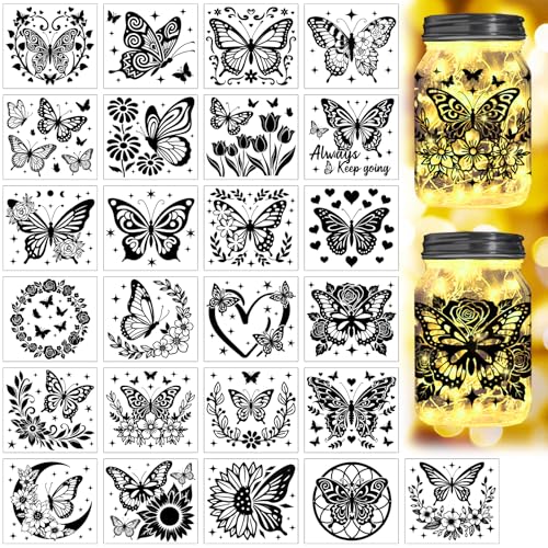 Peacoblue Schmetterling-und-Blüten-Silhouetten-Ausschnitte für Gläser, Einmachgläser, Wunschflaschendekor, 25 Stück langlebige Silhouette für Laternen DIY-Bastelset Glasaufkleber Kirche Weihnachten Peacoblue Schmetterling-und-Blüten-Silhouetten-Ausschnitte für Gläser, Einmachgläser, Wunschflaschendekor, 25 Stück langlebige Silhouette für Laternen DIY-Bastelset Glasaufkleber Kirche Weihnachten von peacoblue