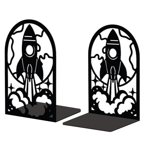 Peacoblue Schwere Metall-Buchstützen,Buchhalter Regal, modernes Design für Kinderzimmer oder Büro, 1 Paar (Rakete), 5.3"x4.3"x7.9" von peacoblue