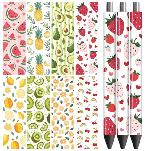 Peacoblue UV DTF Pen Wraps Transferaufkleber Früchte, 48 Stück wasserdichte HD-Druck UV DTF Pen Aufkleber für personalisierte DIY Bleistift Stift Handwerk Geschenke Schenken von peacoblue