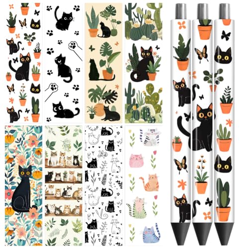 Peacoblue UV DTF Pen Wraps Transferaufkleber Katze und Pflanze – 48 Stück wasserdichte HD-Druck UV DTF Pen Aufkleber für personalisierte DIY Bleistift Stift Handwerk Geschenke Schenken von peacoblue