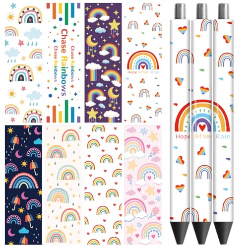 Peacoblue UV DTF Pen Wraps Transferaufkleber Regenbogen, 48 Stück wasserdichte HD-Druck UV DTF Pen Aufkleber für personalisierte DIY Bleistift Stift Handwerk Geschenke Schenken von peacoblue
