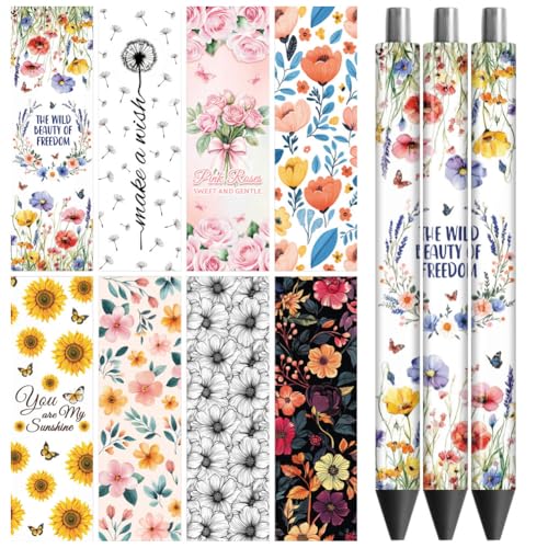 Peacoblue UV DTF Pen Wraps Transferaufkleber Verschiedene Blumen, 48 Stück wasserdichte HD-Druck UV DTF Pen Aufkleber für personalisierte DIY Bleistift Stift Handwerk Geschenke Schenken von peacoblue