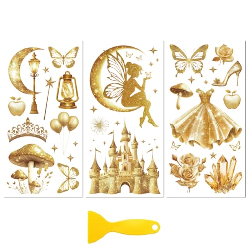 Peacoblue UV DTF Rub-On Transferfolie Möbel-Sticker Goldenes Märchen Muster 15x30cm, 3 Stk. Wasserfeste Deko-Transferaufkleber für Möbel Glas Gläser Porzellan Wäscheschränke Kommoden Holz Kunststoff Peacoblue UV DTF Rub-On Transferfolie Möbel-Sticker Goldenes Märchen Muster 15x30cm, 3 Stk. Wasserfeste Deko-Transferaufkleber für Möbel Glas Gläser Porzellan Wäscheschränke Kommoden Holz Kunststoff von peacoblue